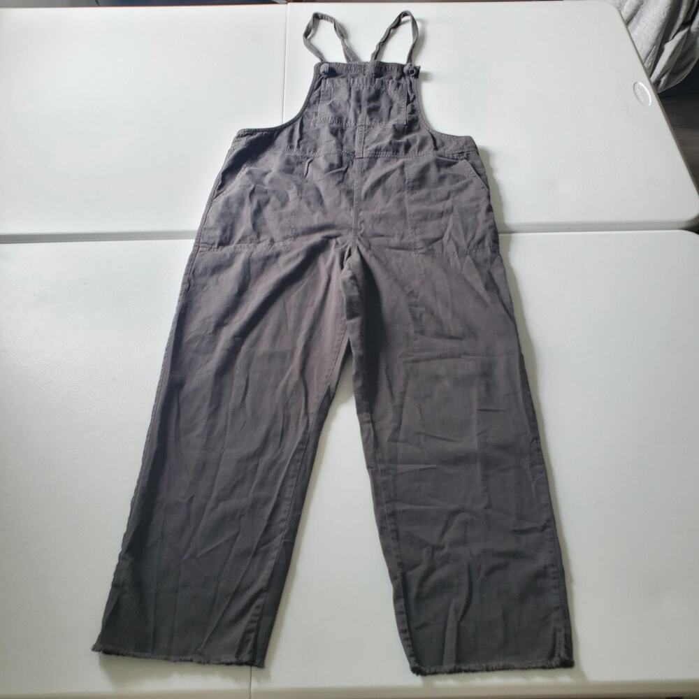 Aerie Overalls Werk Play Womens Medium Gray 100% Cotton Fringe Hem Adjustable